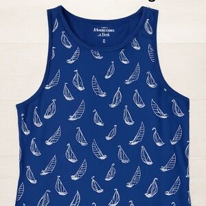 Men’s Large Abercrombie & Fitch Blue Tank Top Sailboat Design NNT